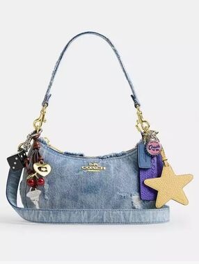 New!🔥COACH Teri Shoulder Bag in Loved Denim W/Charms, Handle & Crossbody Strap